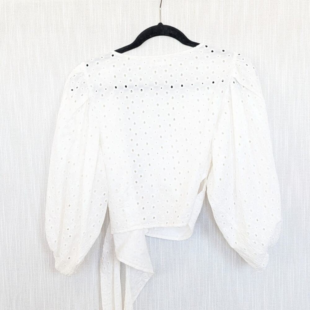 L*Space Anthropologie Amalfi White Eyelet Lace Blousson Sleeve Blouse Top Womens - Picture 3 of 6